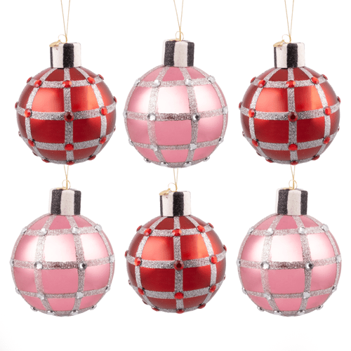 Pink and Ruby Red Glass Ball Ornaments - Set of 6 - My Christmas