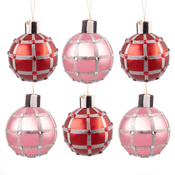 Pink and Ruby Red Glass Ball Ornaments - Set of 6 - My Christmas