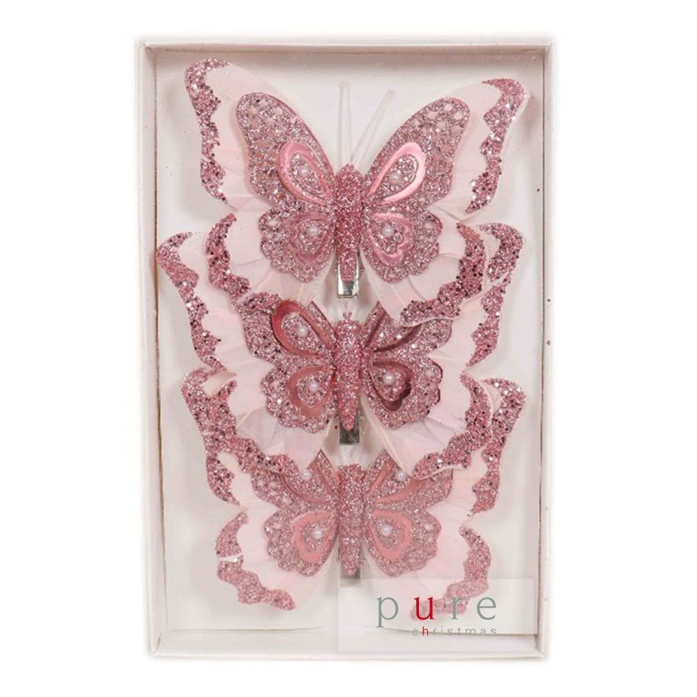 Pink Feather Butterfly - Box of 3 - My Christmas