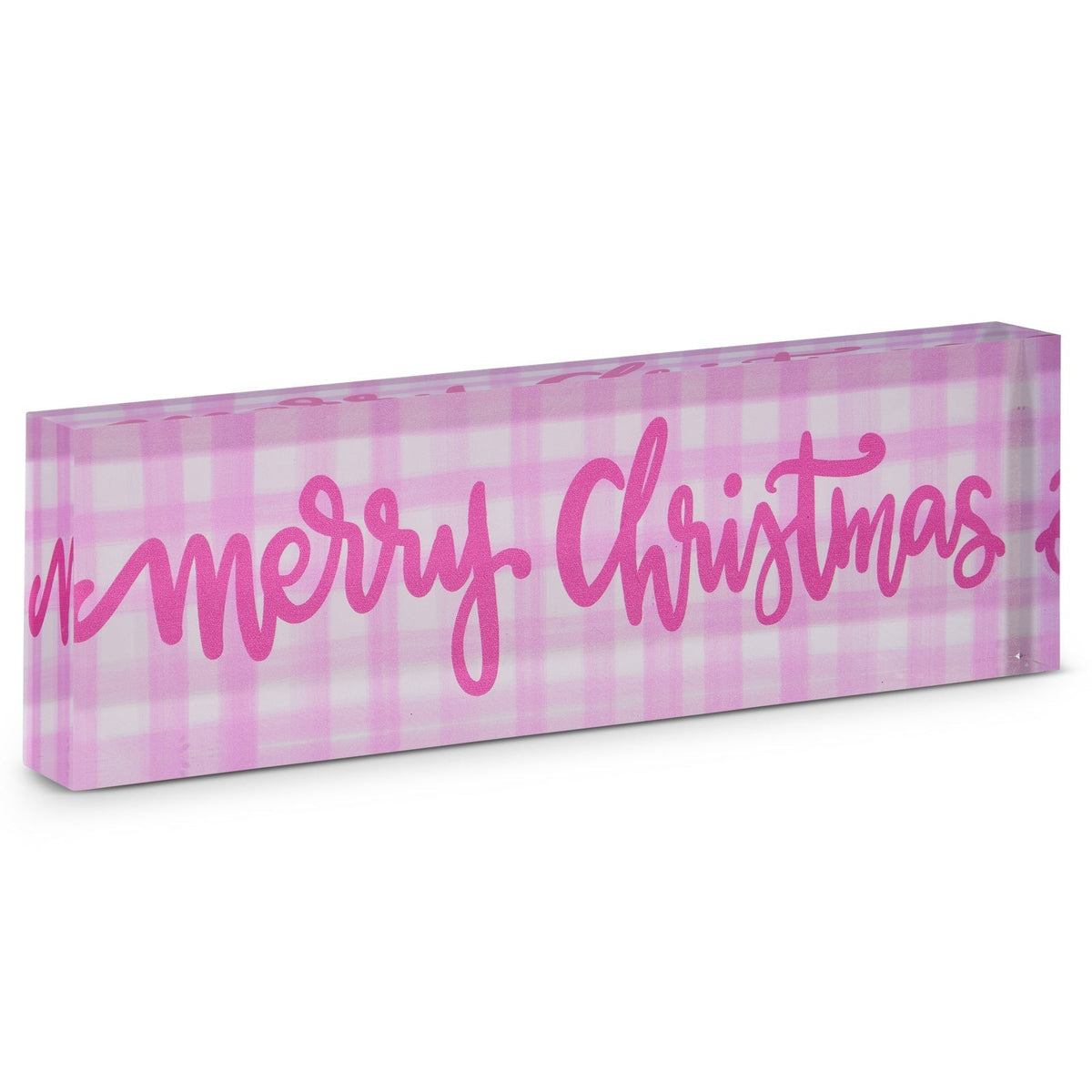 Pink Gingham Merry Christmas Block - My Christmas