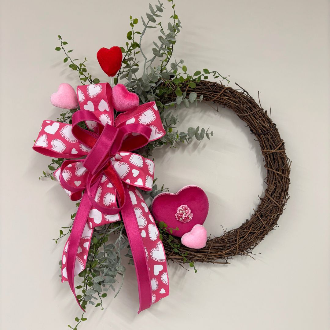 Pink Heart Wreath with Bow - My Christmas