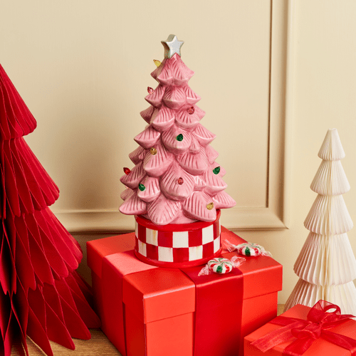 Pink Illuminated Ceramic Retro Tree - My Christmas