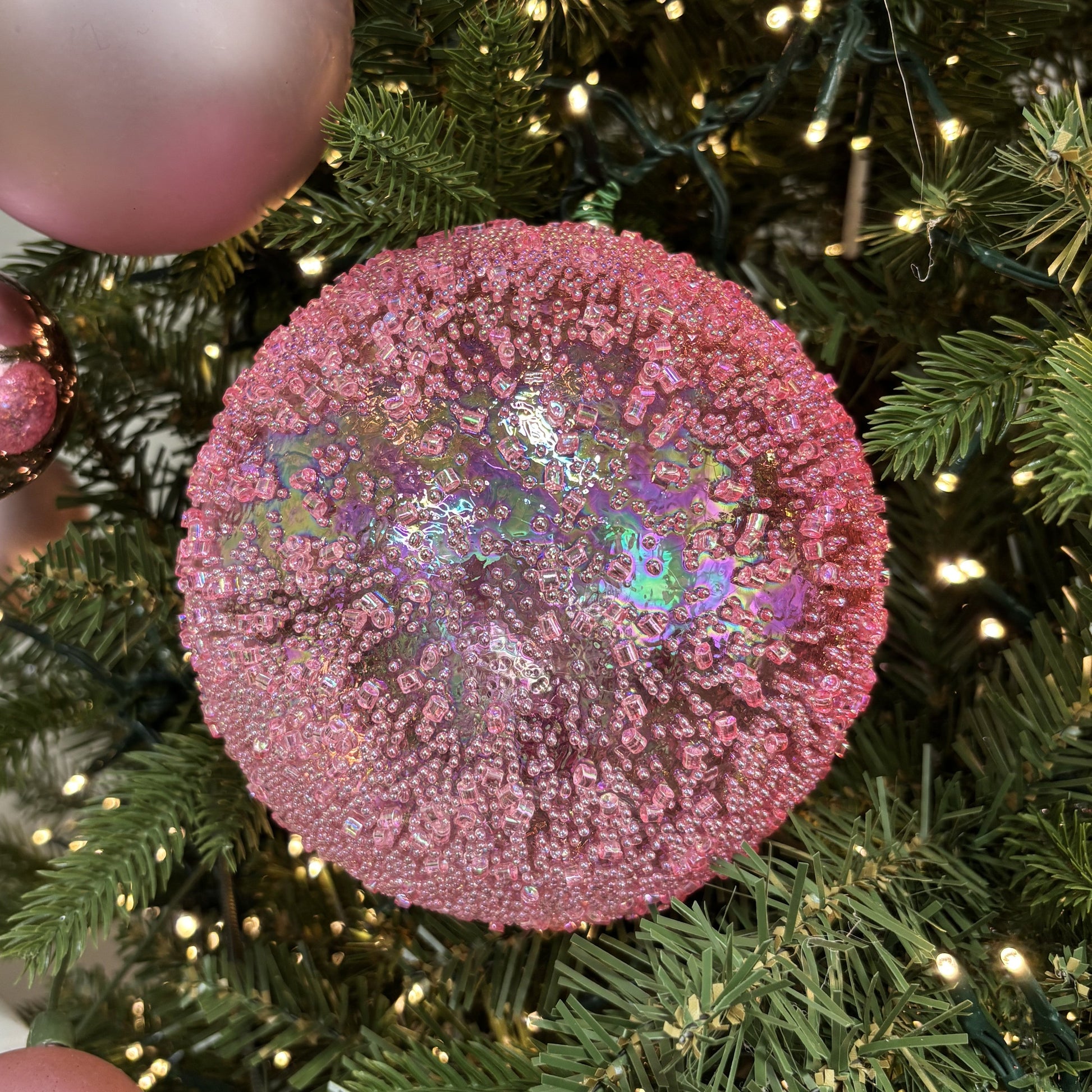 Pink Irridescent Bead Bauble - 15cm - My Christmas