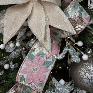 Pink Poinsettia and Pinecone Ribbon - My Christmas