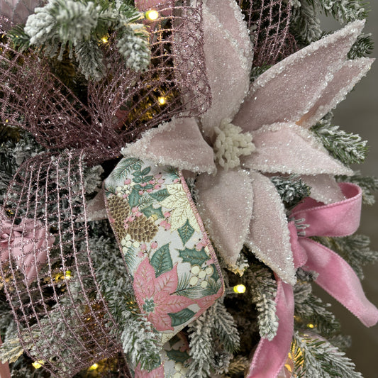 Pink Poinsettia and Pinecone Ribbon - My Christmas