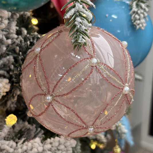 Pink Quilted Pearl Bauble - My Christmas