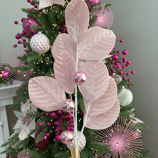 Pink Velvet Leaf Spray - My Christmas