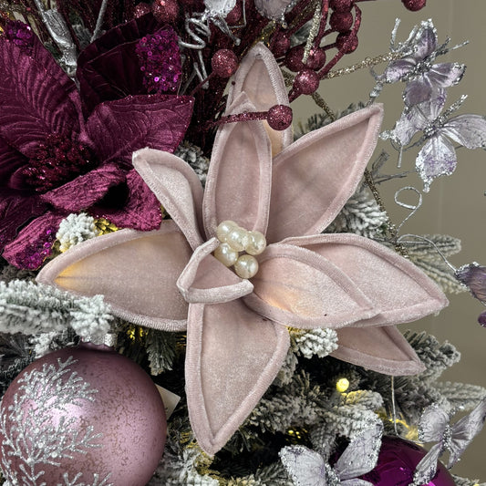 Pink Velvet Poinsettia with Pearls - My Christmas