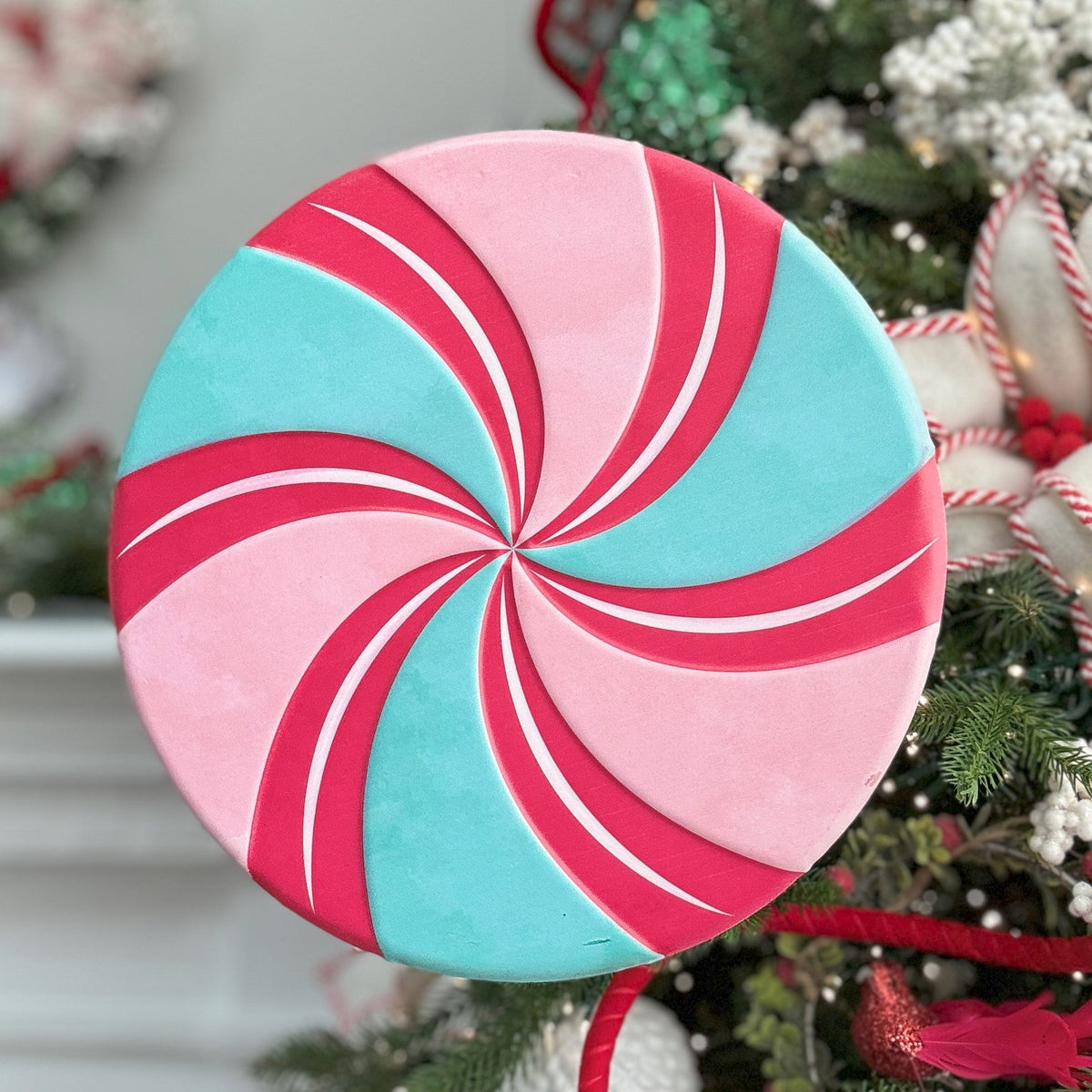 Pink/Green Peppermint Metal Sign - My Christmas