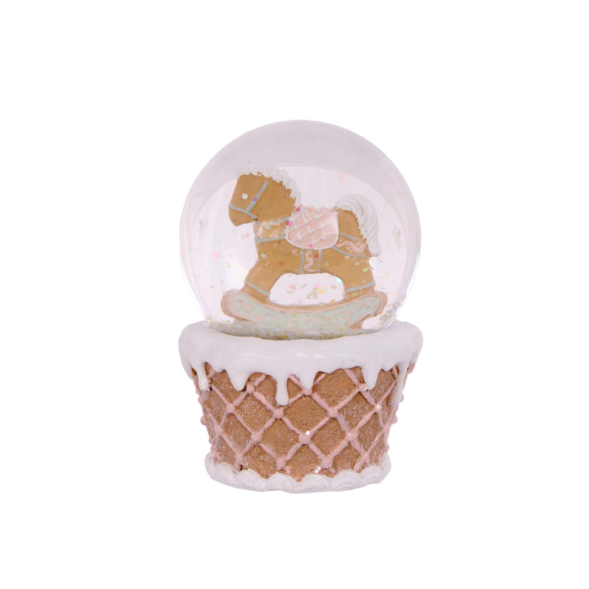 Piped Pastel Gingerbread Rocking Horse Snowglobe - My Christmas