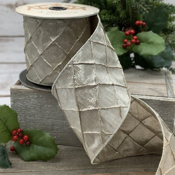 Platinum Faux Metallic Pintuck Dupion Ribbon - My Christmas