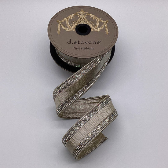 Platinum Metallic Dupion Ribbon with Crystal Jewel Edge - My Christmas