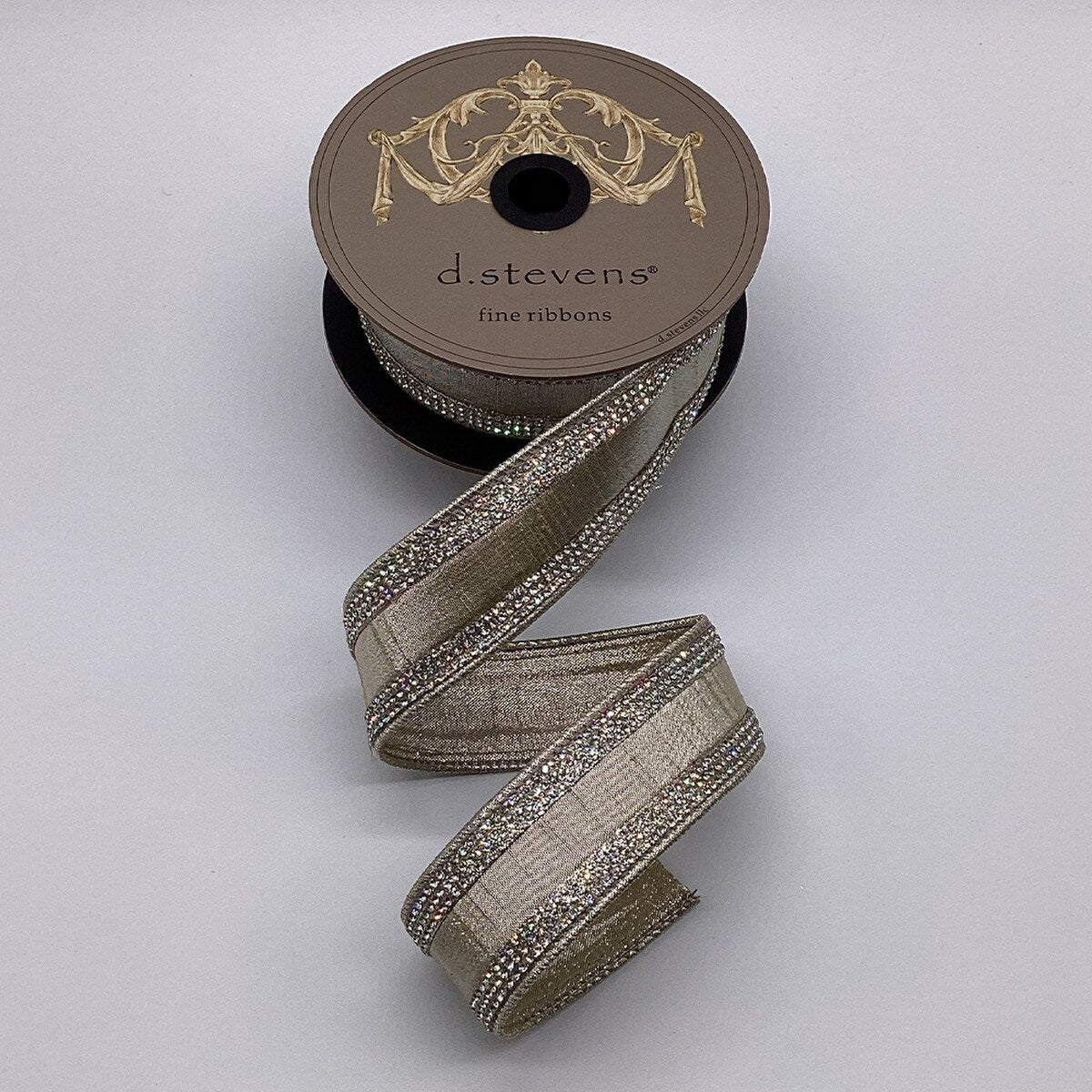 Platinum Metallic Dupion Ribbon with Crystal Jewel Edge - My Christmas