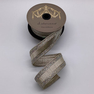 Platinum Metallic Dupion Ribbon with Crystal Jewel Edge - My Christmas