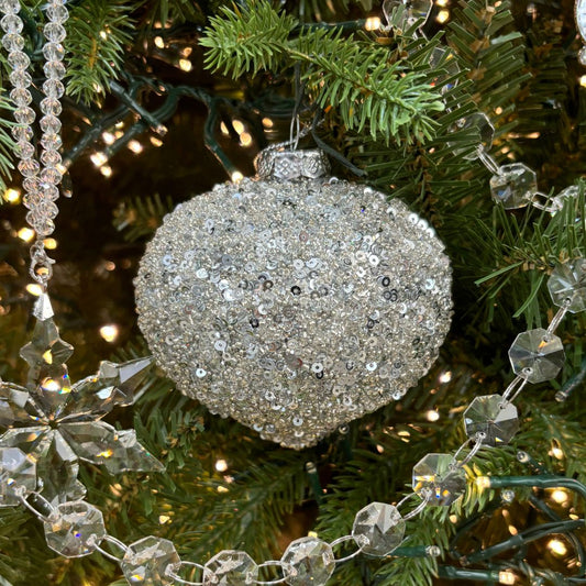 Platinum Sequin Glass Onion Ornament - My Christmas