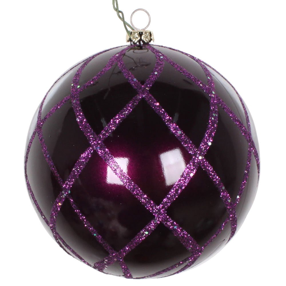 Plum Candy Net Glitter Bauble - 10cm - My Christmas