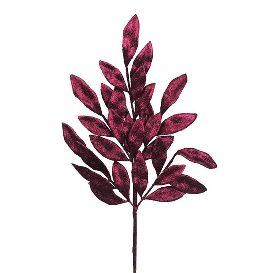 Plum Pink Glitter Bay Leaf Spray - My Christmas