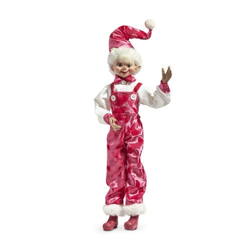 Posable Pink Velvet Overall Elf - 1 left! - My Christmas