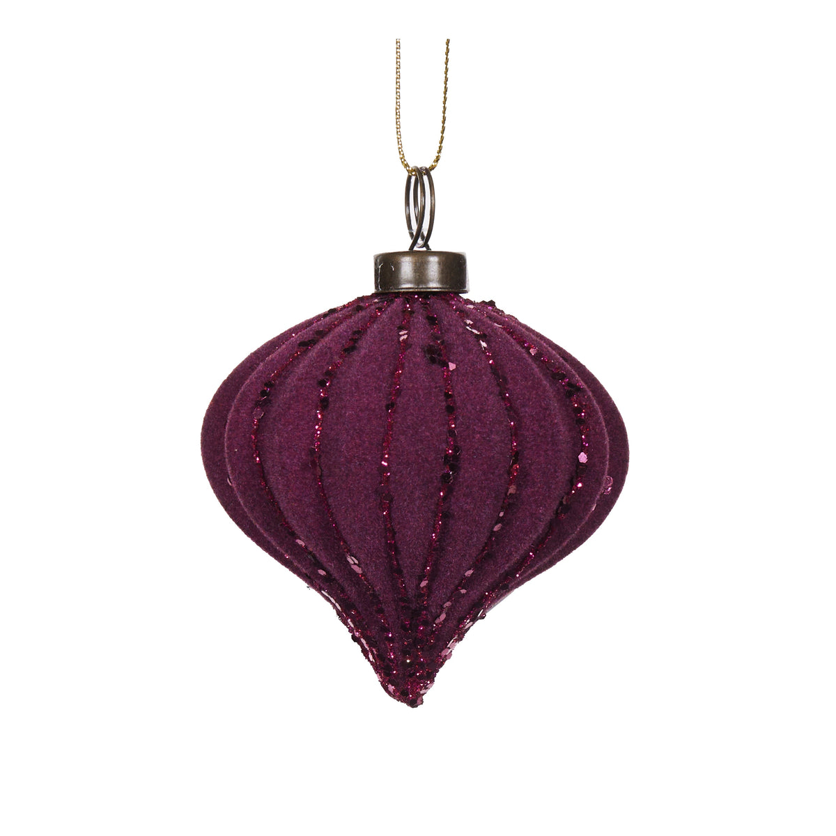 Purple Velvet Ribbed Onion Bauble - My Christmas