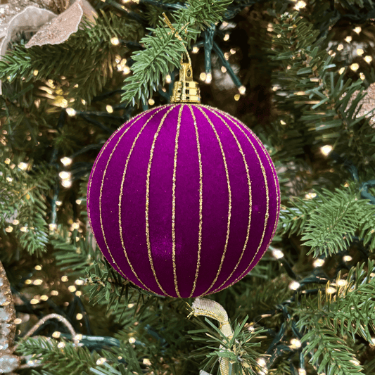 Purple Velvet Striped Bauble - My Christmas