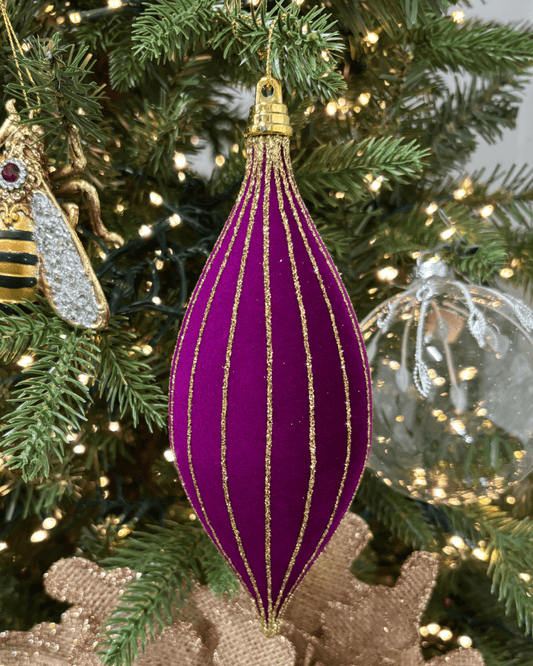 Purple Velvet Striped Shuttle Ornament - My Christmas
