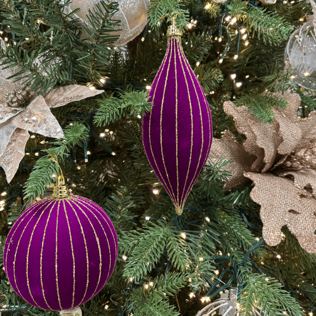 Purple Velvet Striped Shuttle Ornament - My Christmas