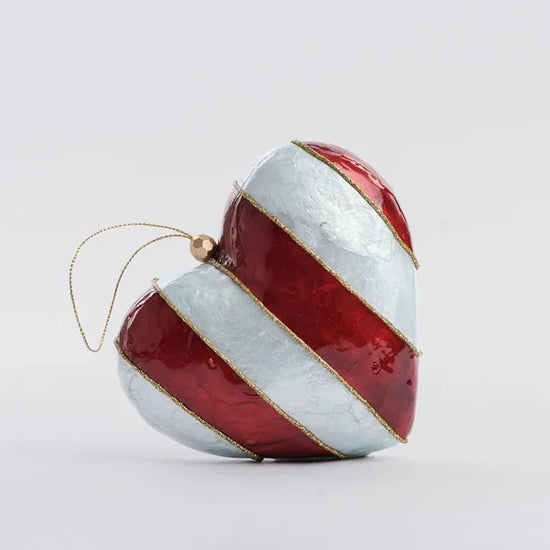 Red and Blue Stripe Capiz Heart Ornament - My Christmas