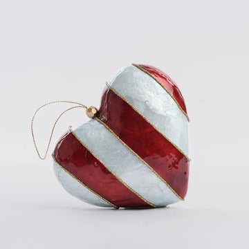 Red and Blue Stripe Capiz Heart Ornament - My Christmas