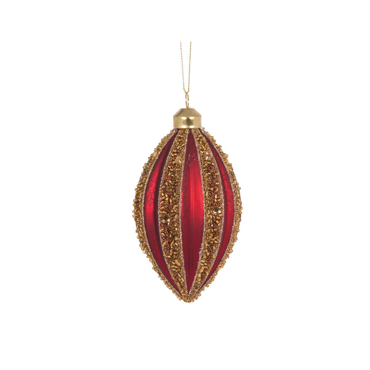 Red and Gold Beaded Rib Drop Bauble - My Christmas