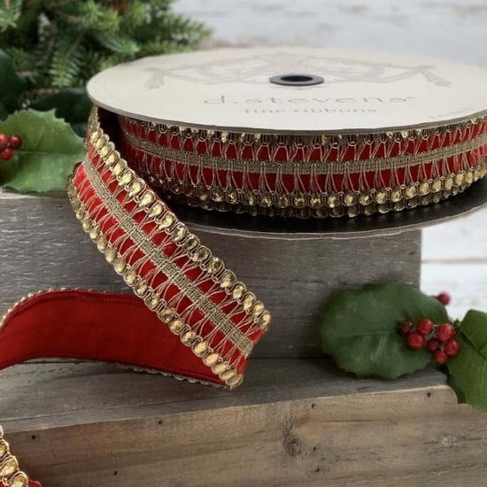 Red and Gold Velvet Jewel Epaulette Ribbon - My Christmas