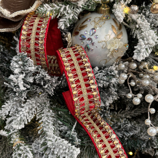 Red and Gold Velvet Jewel Epaulette Ribbon - My Christmas