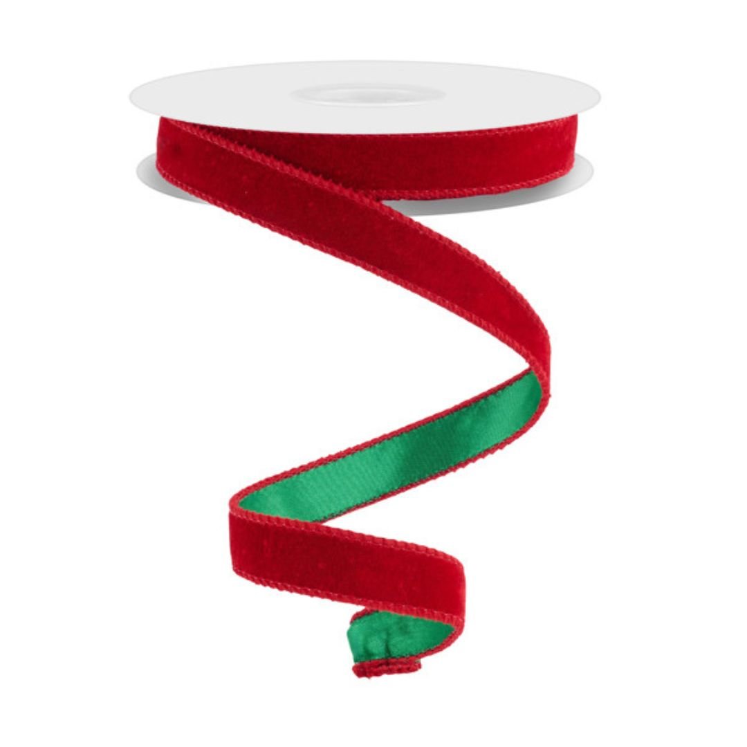 Red and Green Deluxe Velvet Ribbon with Satin Backing - 7/8" wide - My Christmas