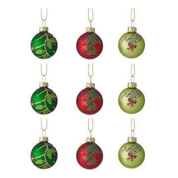 Red and Green Holly Glass Ornament Set - Pack of 9 - My Christmas