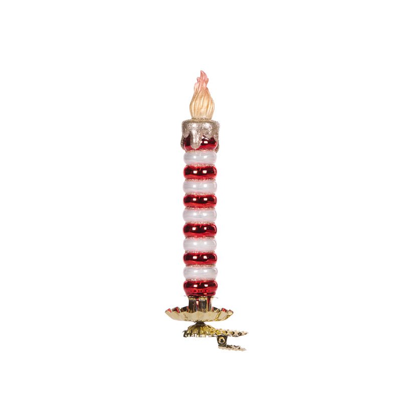 Red and White Candy Stripe Glass Clip Candle - My Christmas