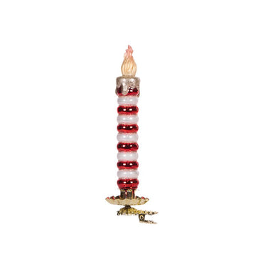 Red and White Candy Stripe Glass Clip Candle - My Christmas
