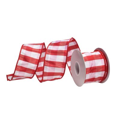 Red and White Check Ribbon - 64mm - My Christmas