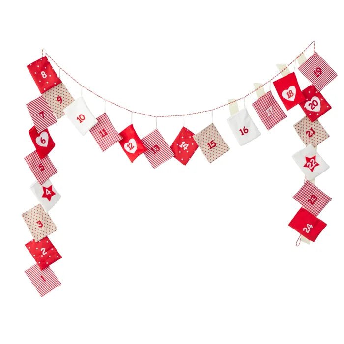 Red and White Heart Advent Garland - My Christmas