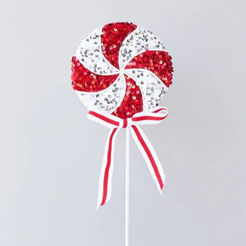 Red and White Lollipop Glitz Stem - My Christmas