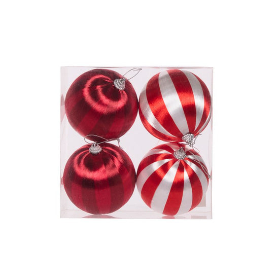 Red and White Silk Baubles - Pack of 4 - My Christmas