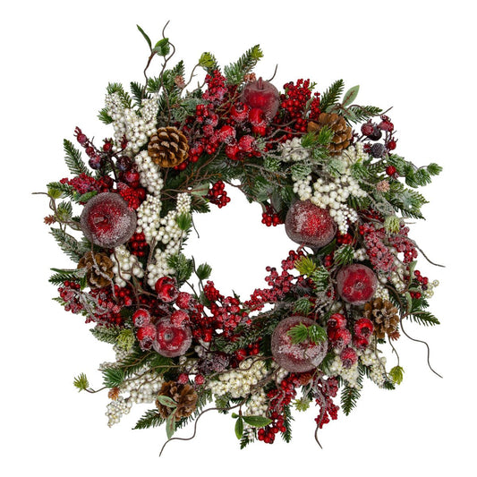 Red Apple and White Berry Wreath - My Christmas