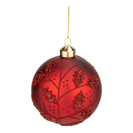 Red Beaded Leaf Ball Ornament - My Christmas