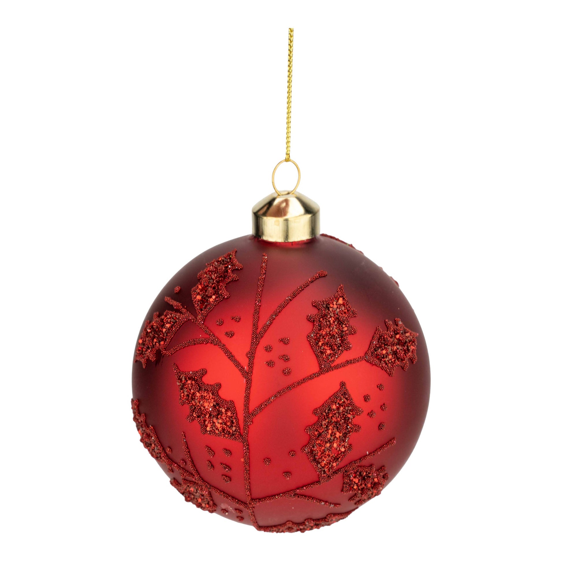 Red Beaded Leaf Ball Ornament - My Christmas
