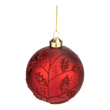 Red Beaded Leaf Ball Ornament - My Christmas