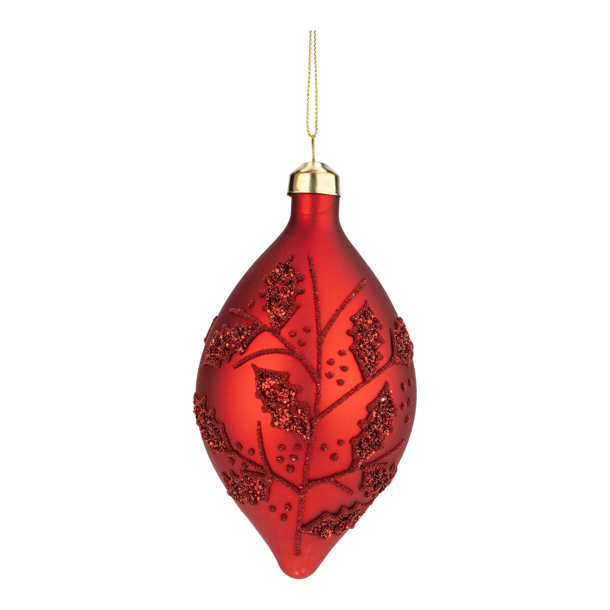 Red Beaded Leaf Long Drop Ornament - My Christmas