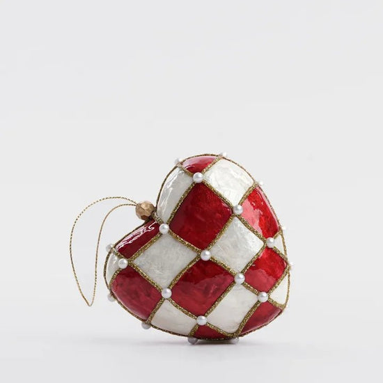 Red Check Capiz Heart Ornament - My Christmas