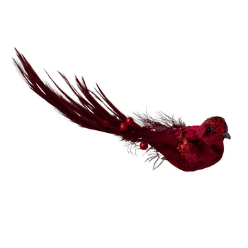 Red Clip-on Bird with Bead Tail - My Christmas
