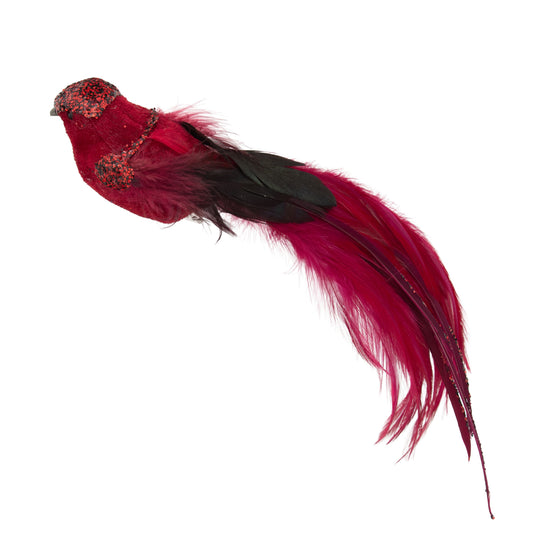 Red Clip-on Bird with Long Tail - My Christmas