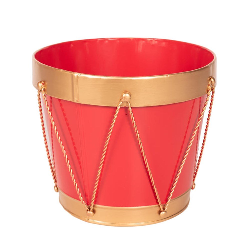 Red Drum Planter with Gold Detail - My Christmas