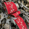 Red Dupion with Gold Embroidery Leaves and Beaded Berries Ribbon - My Christmas