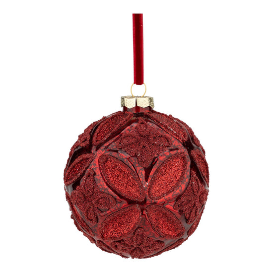 Red Encrusted Floral Ball Ornament - 15cm - My Christmas